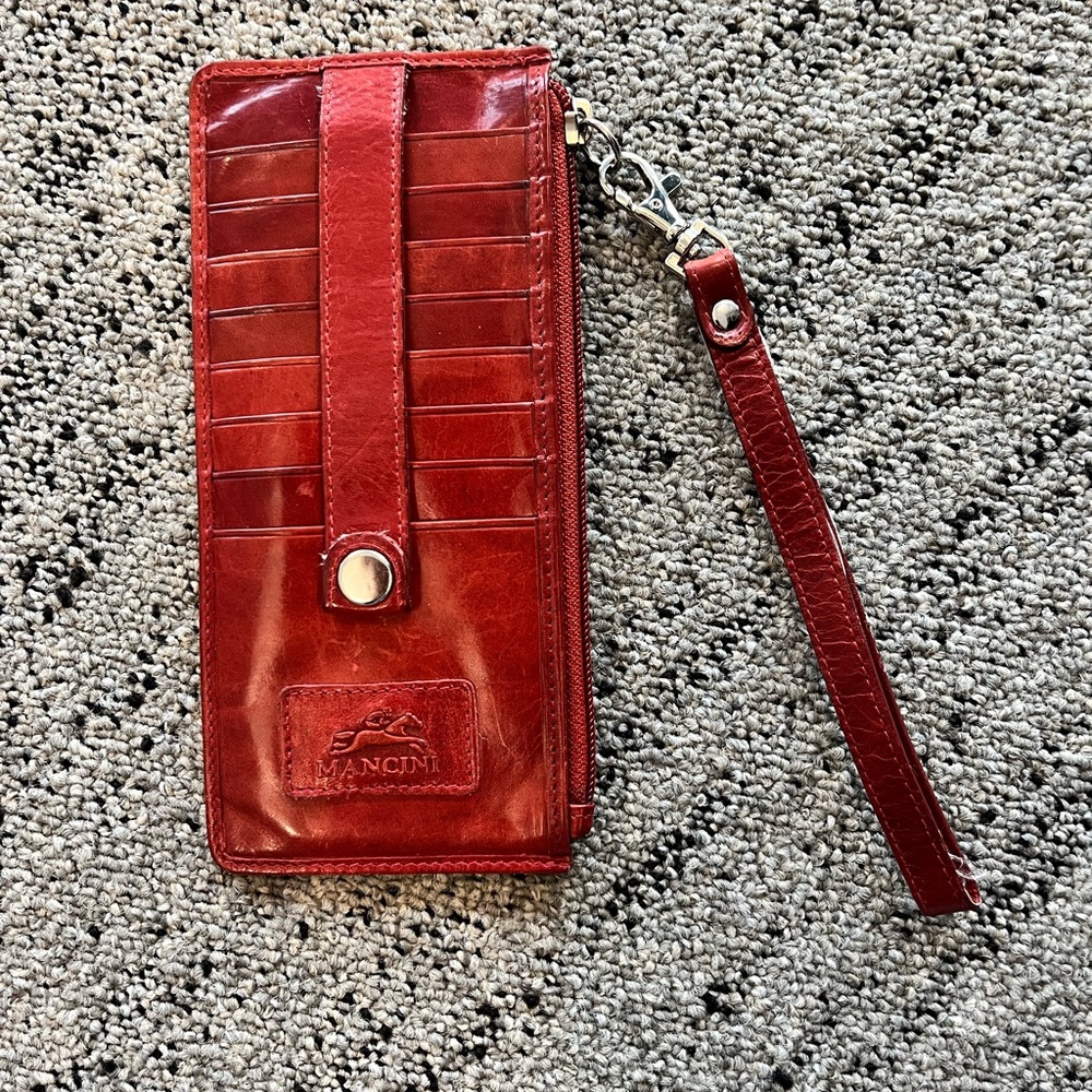 Red Leather Mancini wristlet